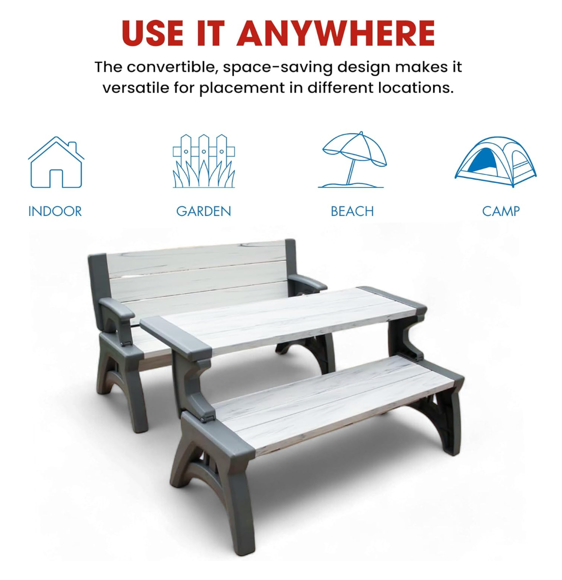 2-in-1 Convertible Bench & Picnic Table