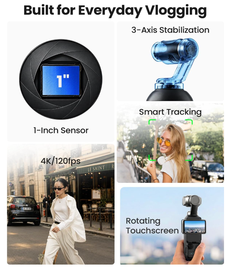 4K Pocket Vlogging Camera with 3-Axis Gimbal