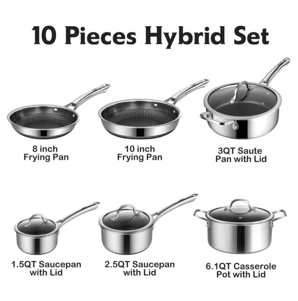10-Piece Non-Stick Stainless Steel Cookware Set