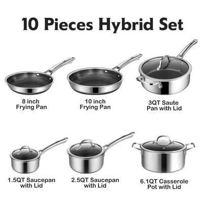 10-Piece Non-Stick Stainless Steel Cookware Set