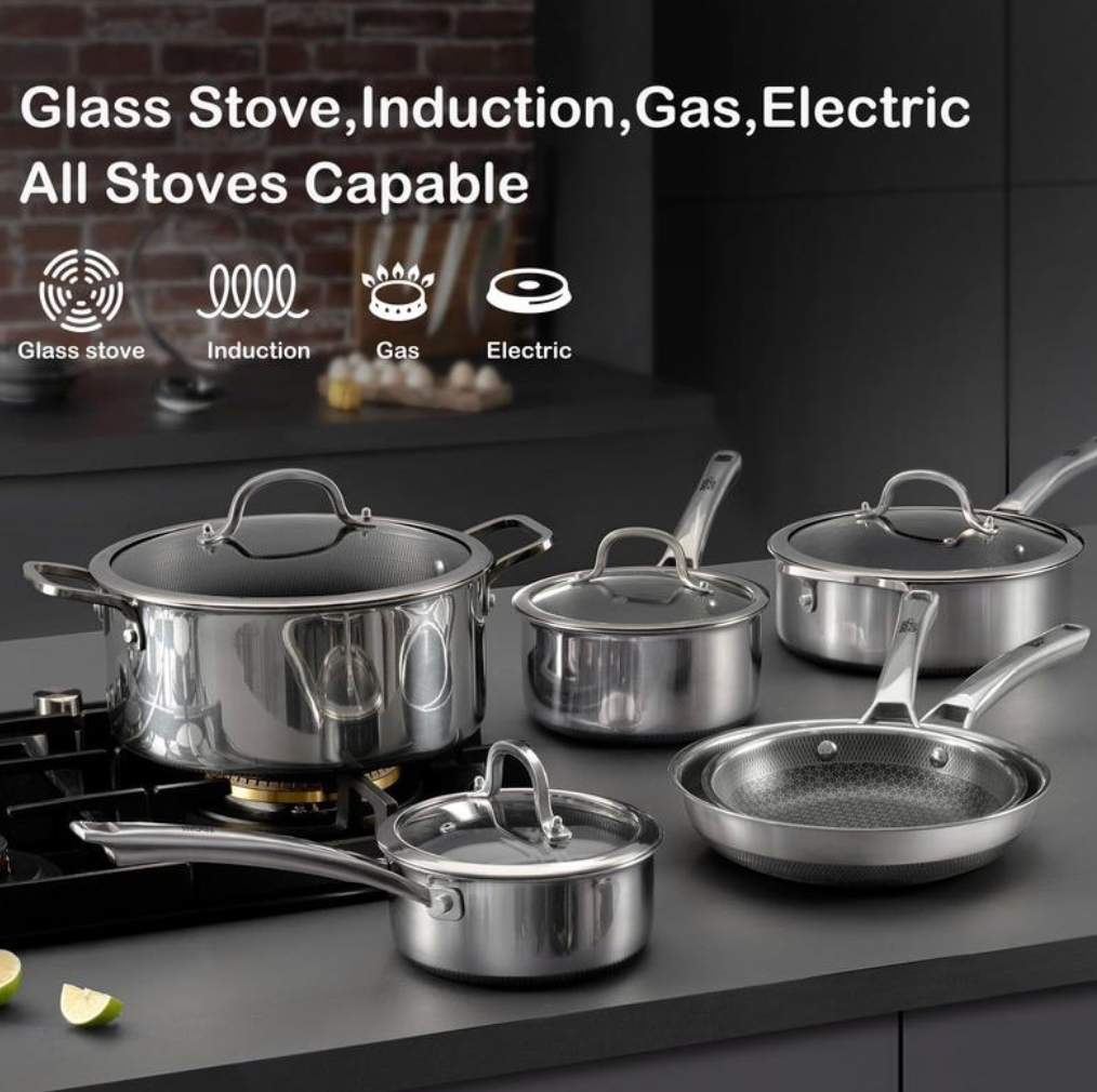 10-Piece Non-Stick Stainless Steel Cookware Set